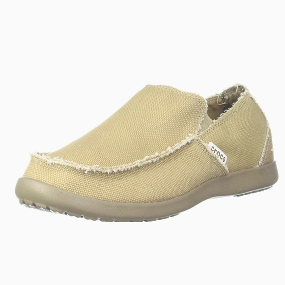 Crocs Santa Cruz Canvas Raw Edge Slip On Loafers - Tan Beige - Size 12 Mens - Picture 1 of 12